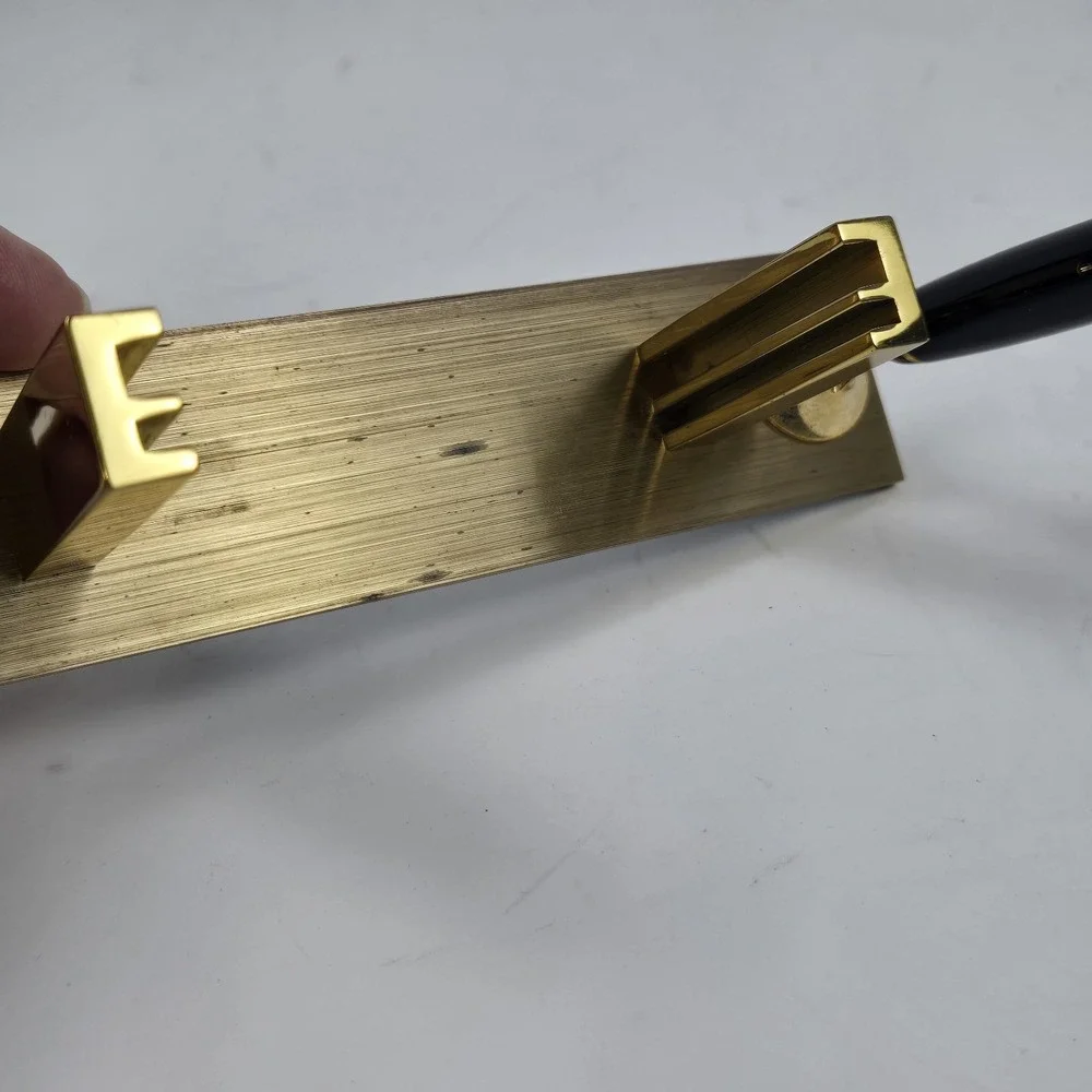Vintage Office Desk Polished Solid Brass Mounted Pen and Business Card Holder